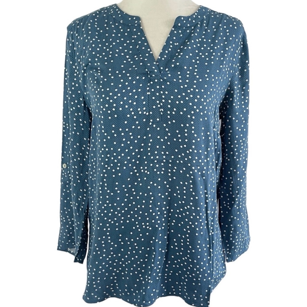 Daniel Rainn Women’s NWT Blue Polka Dot Blouse Size Petite XS Teacher Work